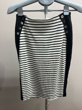 White House Black Market Black and White Striped Pencil Skirt with Side Buttons